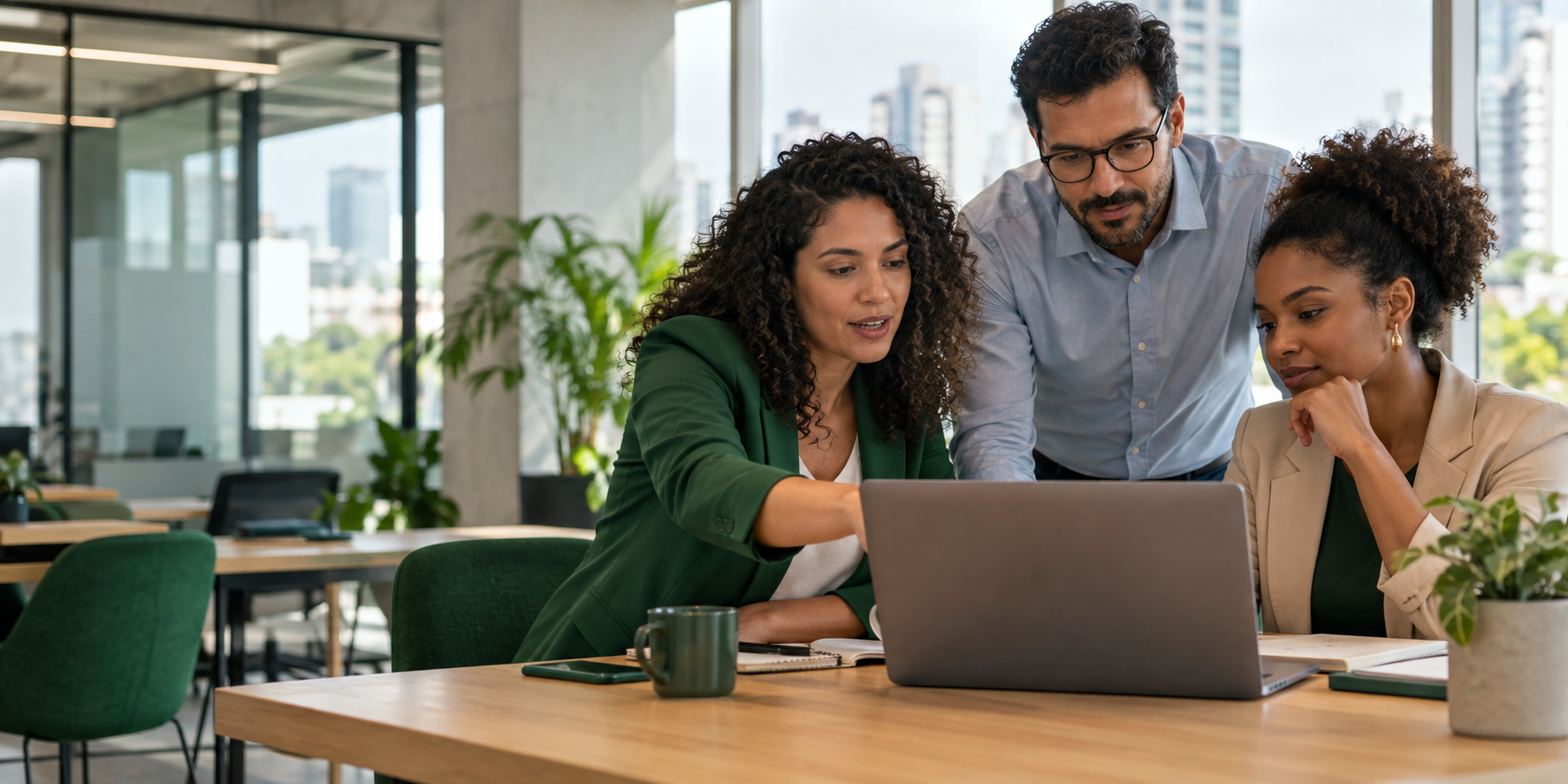 Profissionais conversando sobre oportunidades de trabalho